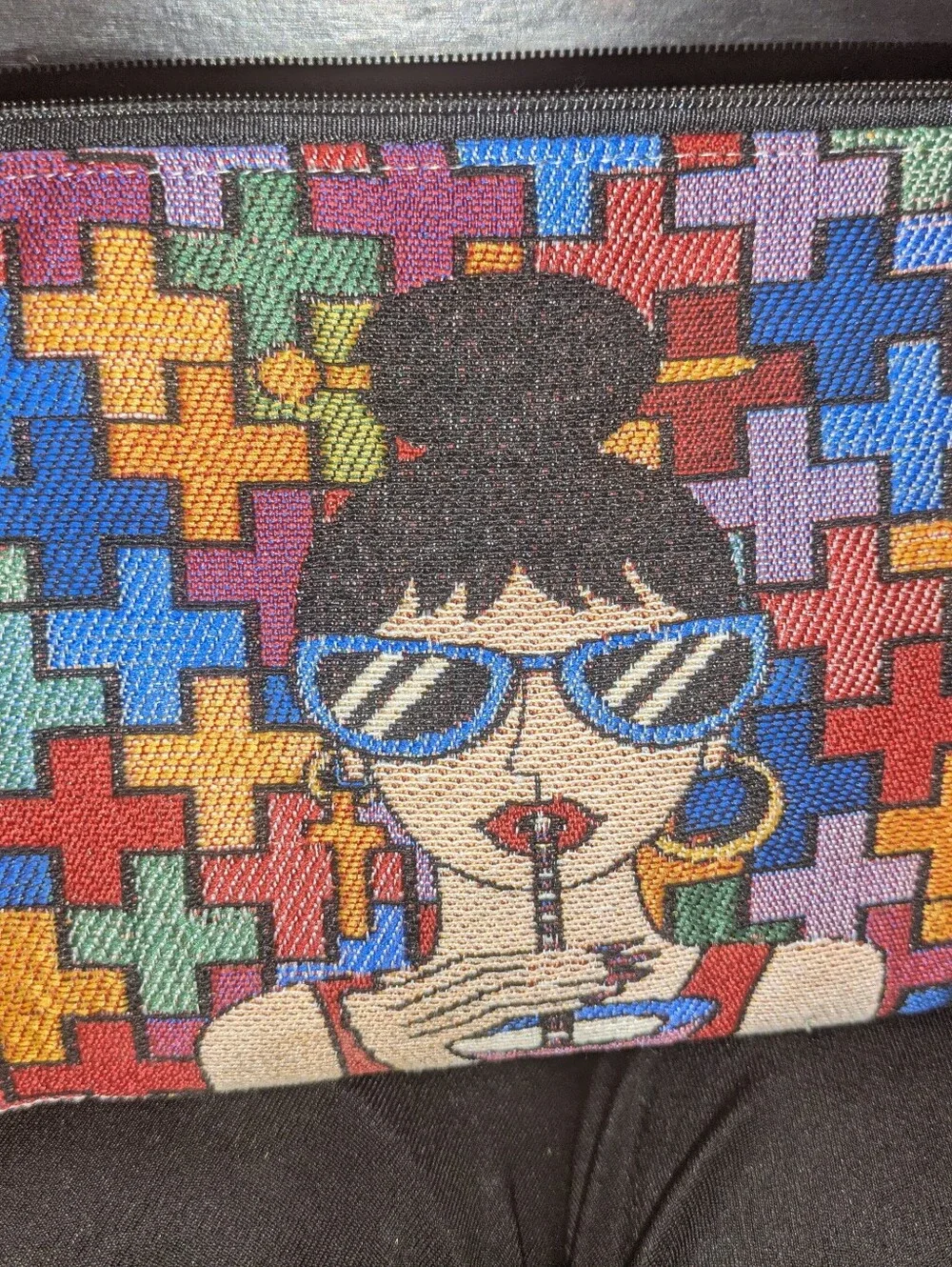 Colorful Woven Tapestry Makeup Bag Pouch Wristlet – Pop Art Girl Design NWOT'S